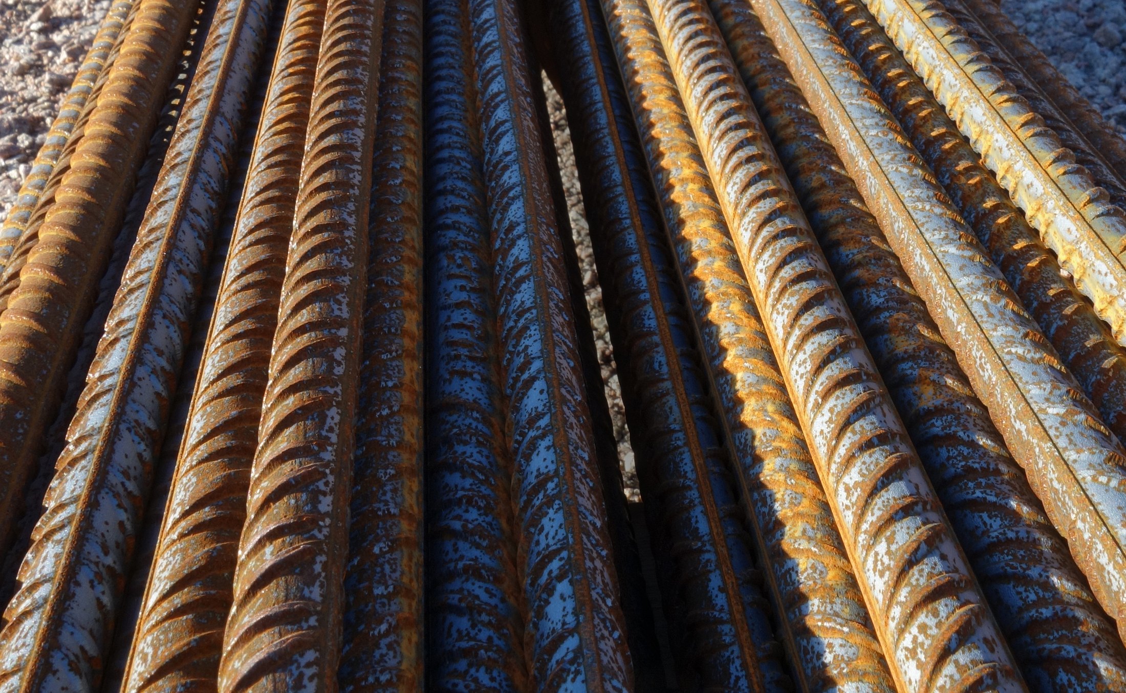 Close-up of reinforcing steel bars