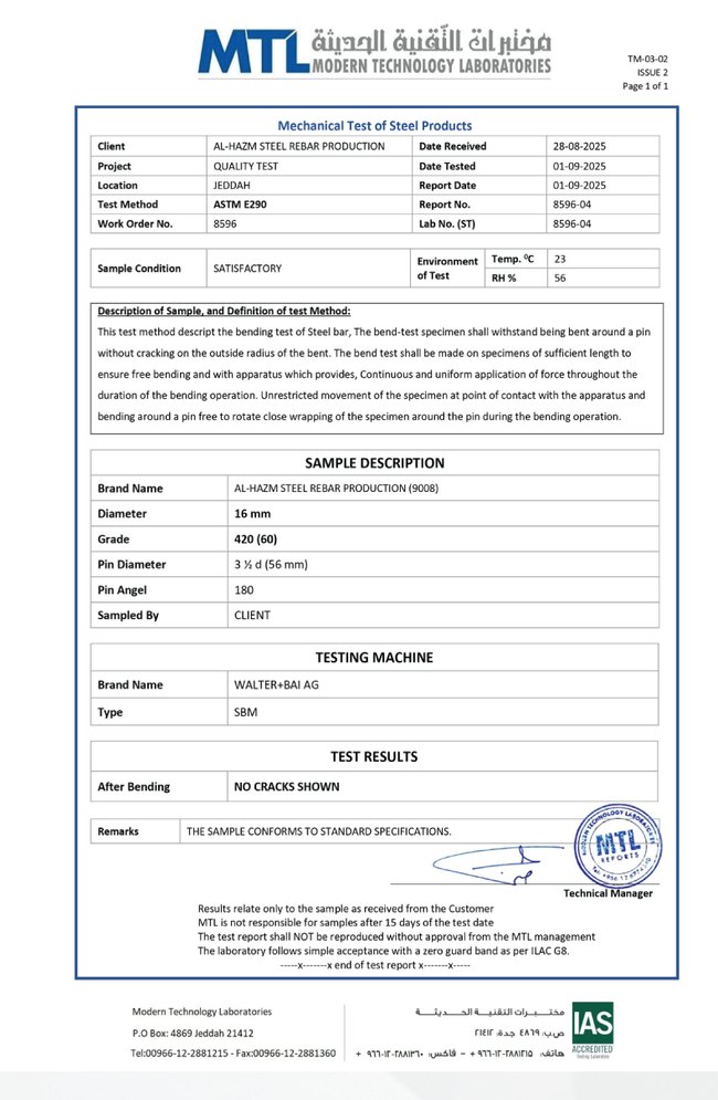 Bending test report